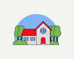 casa con árboles. estilo de vector de dibujos animados para su diseño.