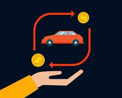 Hand of man with money buying or renting a new car vector