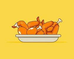 pollos fritos en plato. estilo de vector de dibujos animados para su diseño