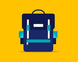 Cartoon vector design. Blue backpack and sport suitcase. Mountain tourist equipment. Hiking, camping or climbing on yellow background