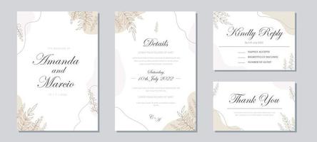 linda plantilla de conjunto de invitación de boda vector