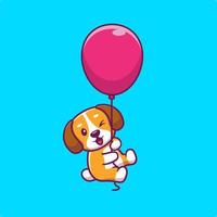 Cute Dog Floating With Balloon Cartoon Vector Icon Illustration. Animal Wildlife Icon Concept Isolated Premium Vector. Flat Cartoon Style