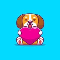 Lindo perro con ilustración de icono de vector de dibujos animados de corazón. concepto de icono de vida silvestre animal vector premium aislado. estilo de dibujos animados plana