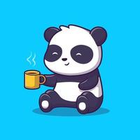 Cute Panda Drink Coffee Cartoon Vector Icon Illustration. Animal Food Icon Concept Isolated Premium Vector. Flat Cartoon Style