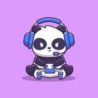 Cute Panda Gaming Cartoon Vector Icon Illustration. Animal Technology Icon Concept Isolated Premium Vector. Flat Cartoon Style