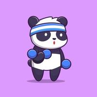 Cute Panda Gym Cartoon Vector Icon Illustration. Animal Sport Icon Concept Isolated Premium Vector. Flat Cartoon Style