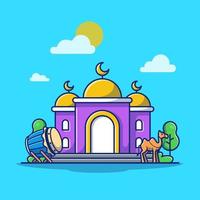 Mosque Cartoon Vector Icon Illustration. Building Religion Icon Concept Isolated Premium Vector. Flat Cartoon Style