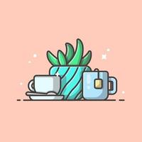 Hot Tea With Plant Cartoon Vector Icon Illustration. Food And Drink Icon Concept Isolated Premium Vector. Flat Cartoon Style