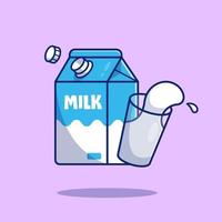 Milk And Glass Cartoon Vector Icon Illustration. Food And Drink Icon Concept Isolated Premium Vector. Flat Cartoon Style