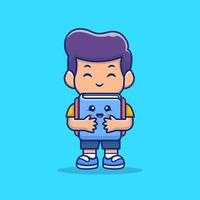 Cute Boy Holding Cute Book Cartoon Vector Icon Illustration. People Education Icon Concept Isolated Premium Vector. Flat Cartoon Style