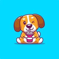 Cute Dog Drinking Cartoon Vector Icon Illustration. Animal Food And Drink Icon Concept Isolated Premium Vector. Flat Cartoon Style