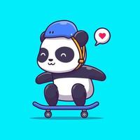 Cute Panda Play Skateboard Cartoon Vector Icon Illustration. Animal Sport Icon Concept Isolated Premium Vector. Flat Cartoon Style