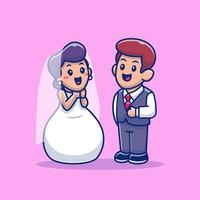 Wedding Cartoon Vector Icon Illustration. Couple People Icon Concept Isolated Premium Vector. Flat Cartoon Style