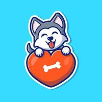 Husky Dog Love Cartoon Vector Icon Illustration. Animal Love Icon Concept Isolated Premium Vector. Flat Cartoon Style