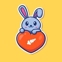 Ilustración de icono de vector de dibujos animados de amor de conejo. concepto de icono de amor animal vector premium aislado. estilo de dibujos animados plana