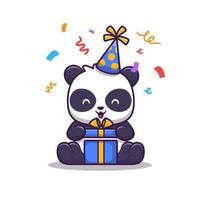 Ilustración de icono de vector de dibujos animados de fiesta de cumpleaños de panda lindo. concepto de icono de fiesta animal vector premium aislado. estilo de dibujos animados plana