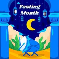 Ramadhan Fasting Month Concept with Drum, Lantern, and Mosque vector