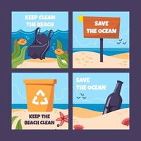 Beach Cleaning Card Set vector