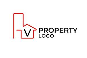 elemento de diseño de logotipo de vector de construcción de esquema minimalista de letra v