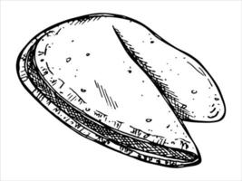 galleta de la fortuna china dibujada a mano vectorial aislada en fondos blancos. ilustración de comida galleta crujiente con un papel en blanco dentro. para impresión, web, diseño, decoración, logotipo.