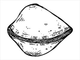 galleta de la fortuna china dibujada a mano vectorial aislada en fondos blancos. ilustración de comida galleta crujiente con un papel en blanco dentro. para impresión, web, diseño, decoración, logotipo. vector