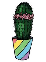 Cute hand drawn simple cactus. Houseplant in a pot clipart. Cacti illustration isolated on white background. Cozy home doodle. vector