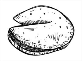 galleta de la fortuna china dibujada a mano vectorial aislada en fondos blancos. ilustración de comida galleta crujiente con un papel en blanco dentro. para impresión, web, diseño, decoración, logotipo.