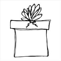 ilustración de regalo dibujada a mano aislada en un fondo blanco. imágenes prediseñadas de regalo de cumpleaños. garabato de vacaciones. vector
