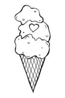 Vector hand drawn ice cream illustration isolated on white backgrounds. Cute dessert clipart. For print, web, design, decor, logo.