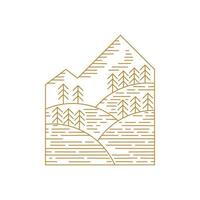 pine valley with line art hand drawn style vector