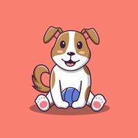 lindo perro caricatura sentado sosteniendo la pelota, ilustración de caricatura vectorial, caricatura clipart vector