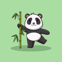 lindo panda de dibujos animados sosteniendo bambú, ilustración de dibujos animados vectoriales, clipart de dibujos animados vector