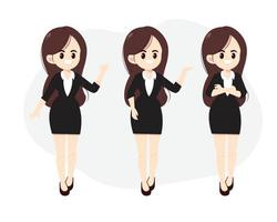 Set of Businesswoman and complete checklist or check mark report cartoon character art illustration vector