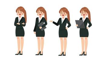 Business woman professional character set standing presenting cartoon art illustration vector