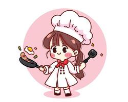 Cute chef cooking restaurant logo cartoon character art illustration vector