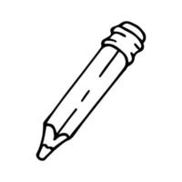 Vector illustration of pencil with eraser in doodle style. Hand drawn sign of pen isolated on white. Symbol of school test, university exams, office work