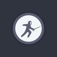 Fencing icon, attacking fencer with foil pictogram, round flat icon, vector illustration