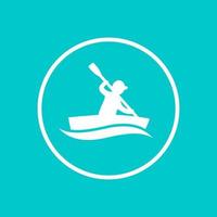 kayak icon in circle, canoeing, rowing icon, pictogram, vector illustration