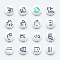 Payment methods, internet banking, worldwide online money transfer service line icons set vector