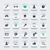 25 icons for web, apps development on rounded square shapes, vector illustration