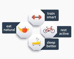 fitness tags, labels with icons, principles of training vector