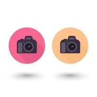 DSLR camera round flat icon on white, vector illustration