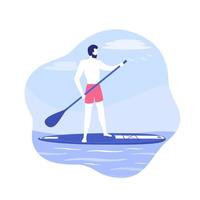 Man on a sup board with paddle, vector