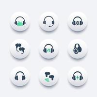 headphones, earbuds icons set vector