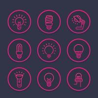 light bulbs icons set, linear style vector
