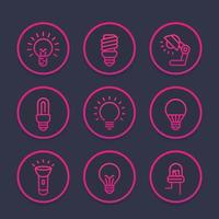 light bulbs icons set, linear style vector