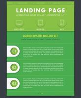 Landing page concept, website design template, in green and gray, vector illustration