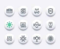 network, internet data technology, hosting service line icons set vector