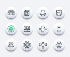 network, internet data technology, hosting service line icons set vector