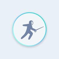 Fencing icon, fencer with foil sign, round icon, vector illustration